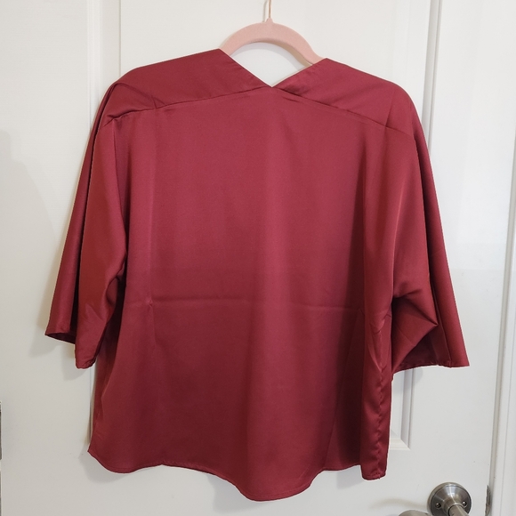 NWT Banana Repulic Factory Dolman V-Neck Satin Top Ruby Rose XS - Picture 5 of 9